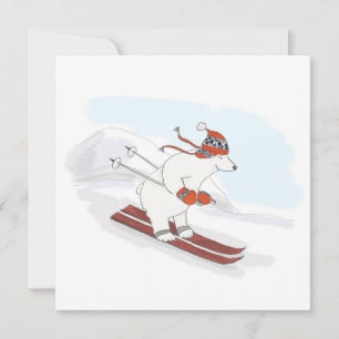 Skiing polar bear flat Christmas card