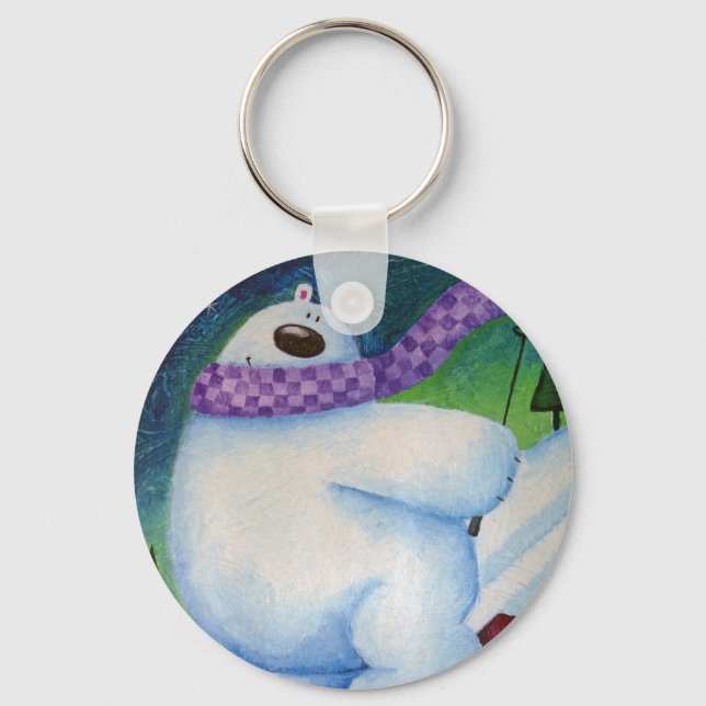 Skiing Polar Bear Key Ring (Front)