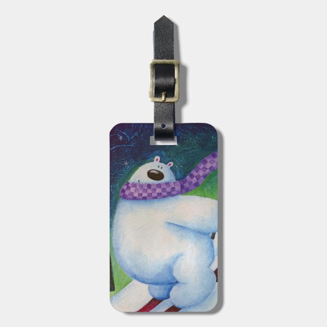 Skiing Polar Bear Luggage Tag (Front Vertical)