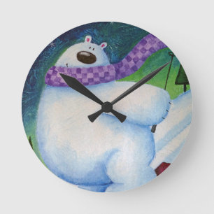Skiing Polar Bear Round Clock