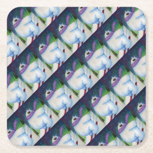 Skiing Polar Bear Square Paper Coaster