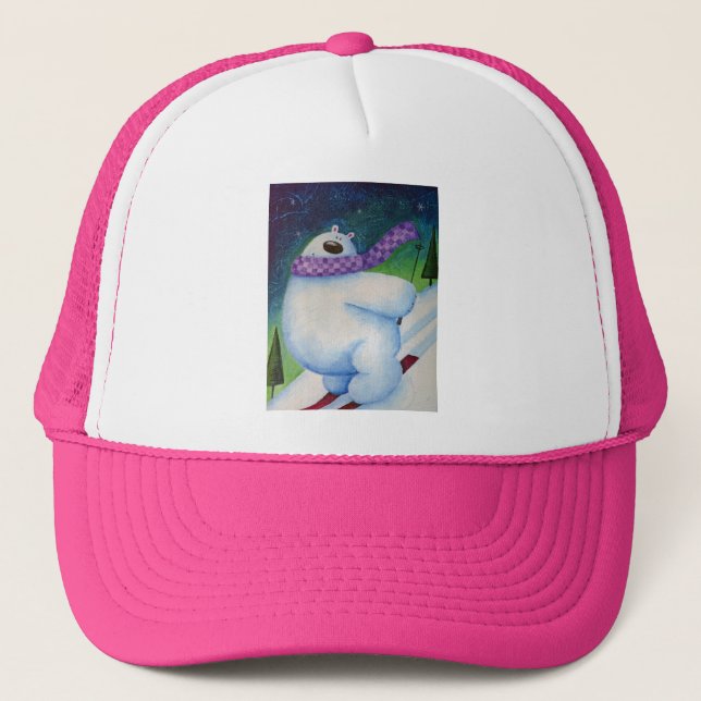 Skiing Polar Bear Trucker Hat (Front)