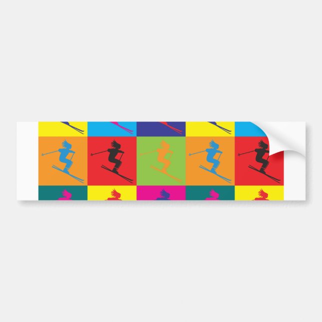Skiing Pop Art Bumper Sticker (Front)