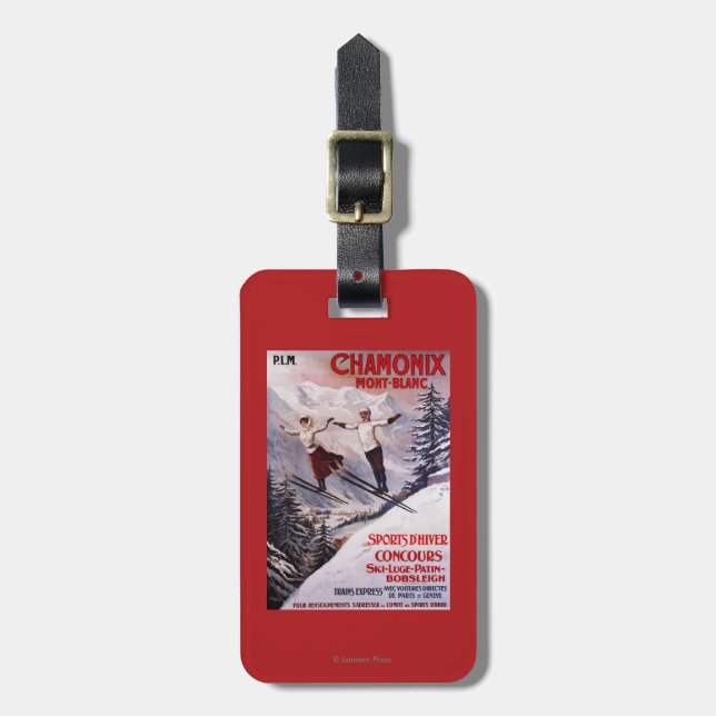 Skiing Promotional Poster Luggage Tag (Front Vertical)