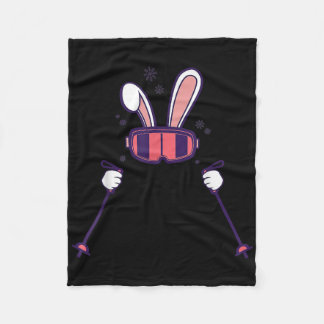 Skiing Rabbit Ski Poles Ski Goggles Easter Bunny Fleece Blanket