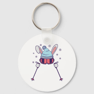 Skiing Rabbit With Goggles And Ski Beanie Winter S Key Ring
