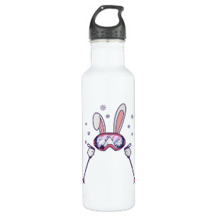 Skiing Rabbit with ski poles and ski goggles 710 Ml Water Bottle