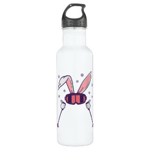Skiing Rabbit with ski poles and ski goggles 710 Ml Water Bottle