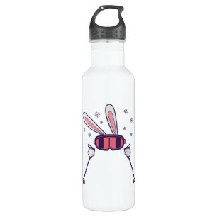 Skiing Rabbit with ski poles and ski goggles 710 Ml Water Bottle