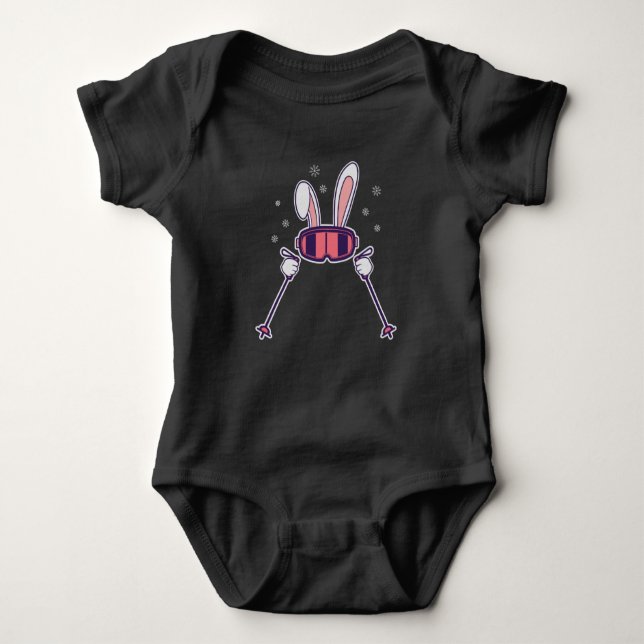 Skiing Rabbit with ski poles and ski goggles Baby Bodysuit (Front)