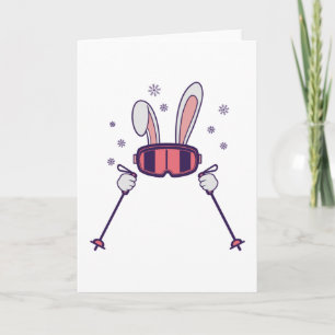 Skiing Rabbit with ski poles and ski goggles Card
