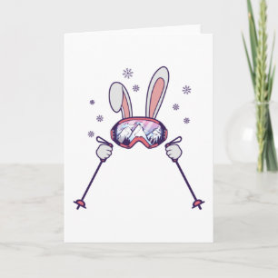 Skiing Rabbit with ski poles and ski goggles Card