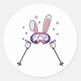 Skiing Rabbit with ski poles and ski goggles Classic Round Sticker