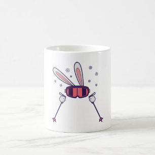 Skiing Rabbit with ski poles and ski goggles Coffee Mug
