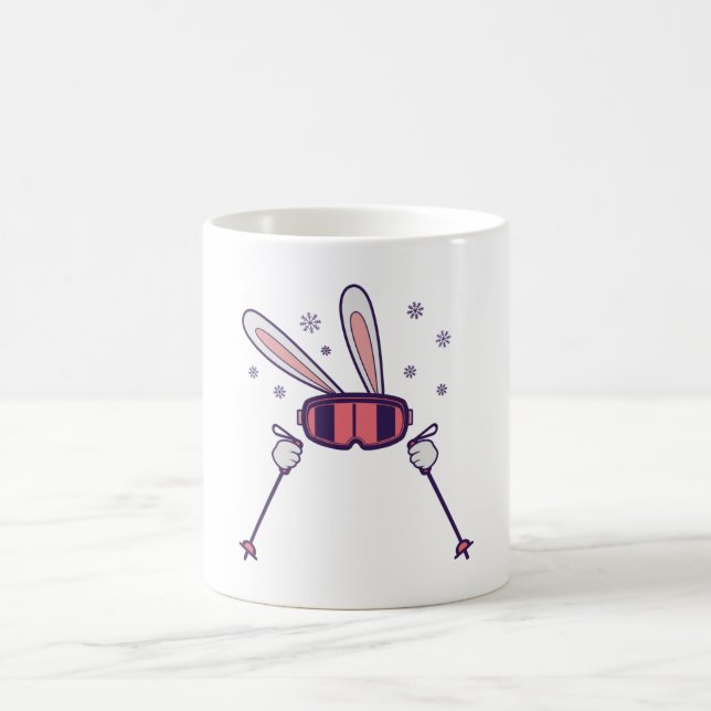 Skiing Rabbit with ski poles and ski goggles Coffee Mug (Center)