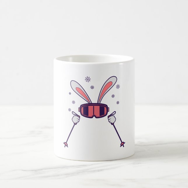 Skiing Rabbit with ski poles and ski goggles Coffee Mug (Center)