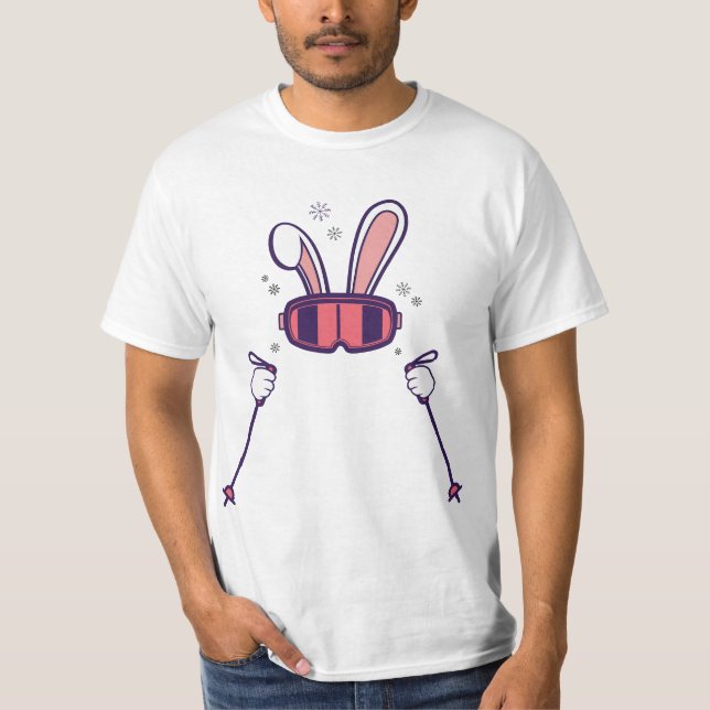 Skiing Rabbit with Ski Poles and Ski Goggles Easte T-Shirt (Front)