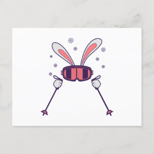 Skiing Rabbit with ski poles and ski goggles Postcard