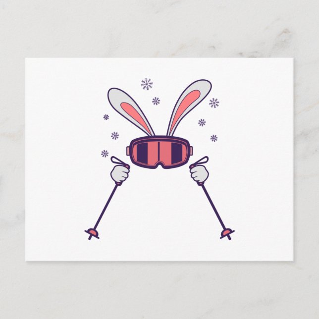 Skiing Rabbit with ski poles and ski goggles Postcard (Front)