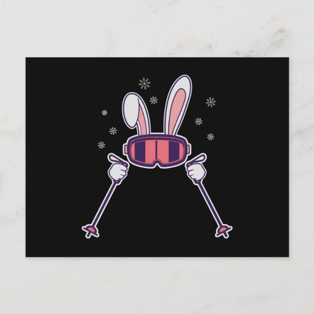 Skiing Rabbit with ski poles and ski goggles Postcard (Front)