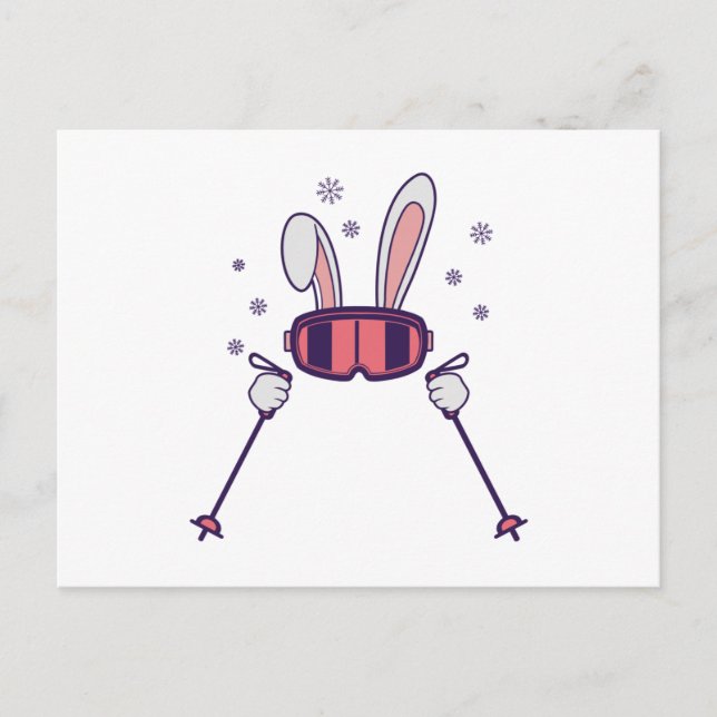 Skiing Rabbit with ski poles and ski goggles Postcard (Front)