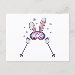 Skiing Rabbit with ski poles and ski goggles Postcard