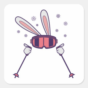 Skiing Rabbit with ski poles and ski goggles Square Sticker