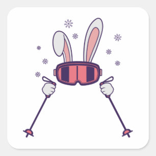 Skiing Rabbit with ski poles and ski goggles Square Sticker