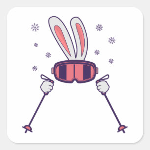 Skiing Rabbit with ski poles and ski goggles Square Sticker