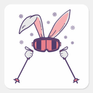Skiing Rabbit with ski poles and ski goggles Square Sticker