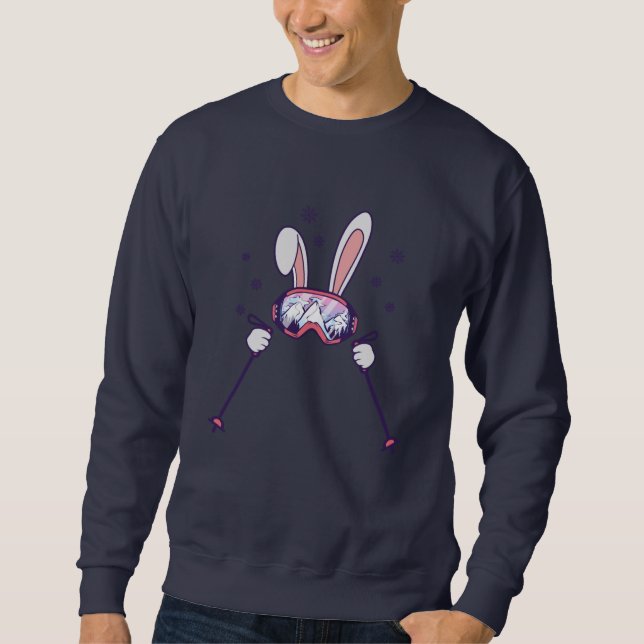 Skiing Rabbit with ski poles and ski goggles Sweatshirt (Front)