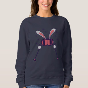 Skiing Rabbit with ski poles and ski goggles Sweatshirt