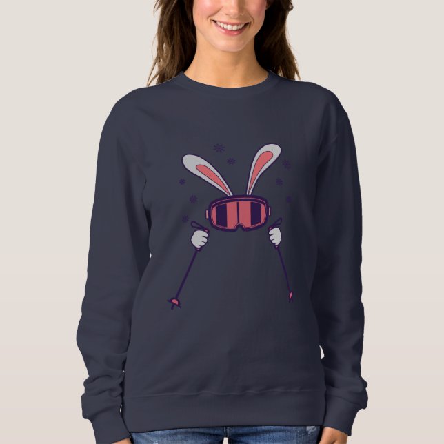 Skiing Rabbit with ski poles and ski goggles Sweatshirt (Front)