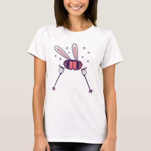 Skiing Rabbit with ski poles and ski goggles T-Shirt