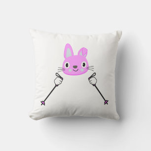 Skiing Rabbit with ski poles Cushion