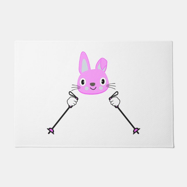 Skiing Rabbit with ski poles Doormat (Front)