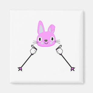 Skiing Rabbit with ski poles Magnet