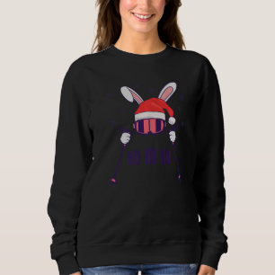 Skiing Rabbit with Ski Poles Ski Goggles and Santa Sweatshirt