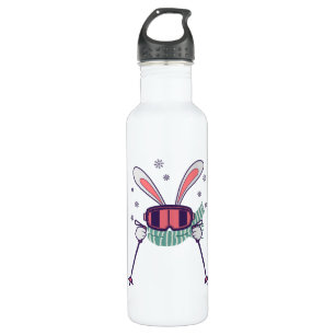 Skiing Rabbit with ski poles ski goggles and scarf 710 Ml Water Bottle