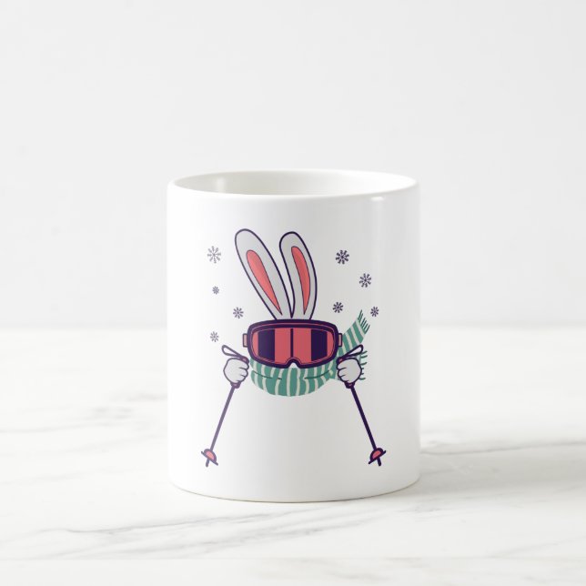 Skiing Rabbit with ski poles ski goggles and scarf Coffee Mug (Center)