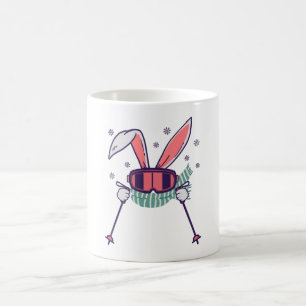 Skiing Rabbit with ski poles ski goggles and scarf Coffee Mug