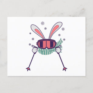 Skiing Rabbit with ski poles ski goggles and scarf Postcard