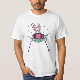 Skiing Rabbit with ski poles ski goggles and scarf T-Shirt
