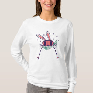 Skiing Rabbit with ski poles ski goggles and scarf T-Shirt