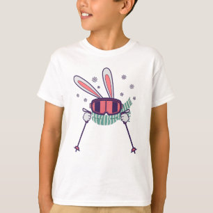 Skiing Rabbit with ski poles ski goggles and scarf T-Shirt
