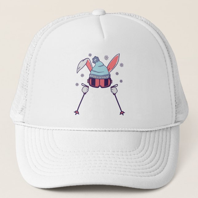Skiing Rabbit with ski poles ski goggles ski cap (Front)