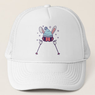 Skiing Rabbit with ski poles ski goggles ski cap