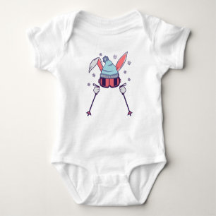 Skiing Rabbit with ski poles ski goggles ski cap Baby Bodysuit