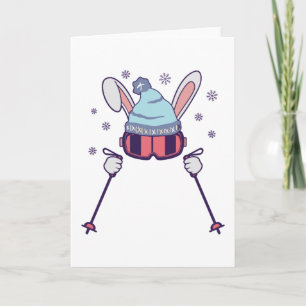 Skiing Rabbit with ski poles ski goggles ski cap Card