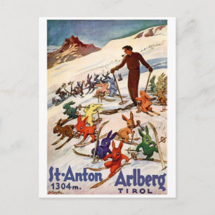 Skiing Rabbits on St. Anton, Tyrol, Austria Postcard